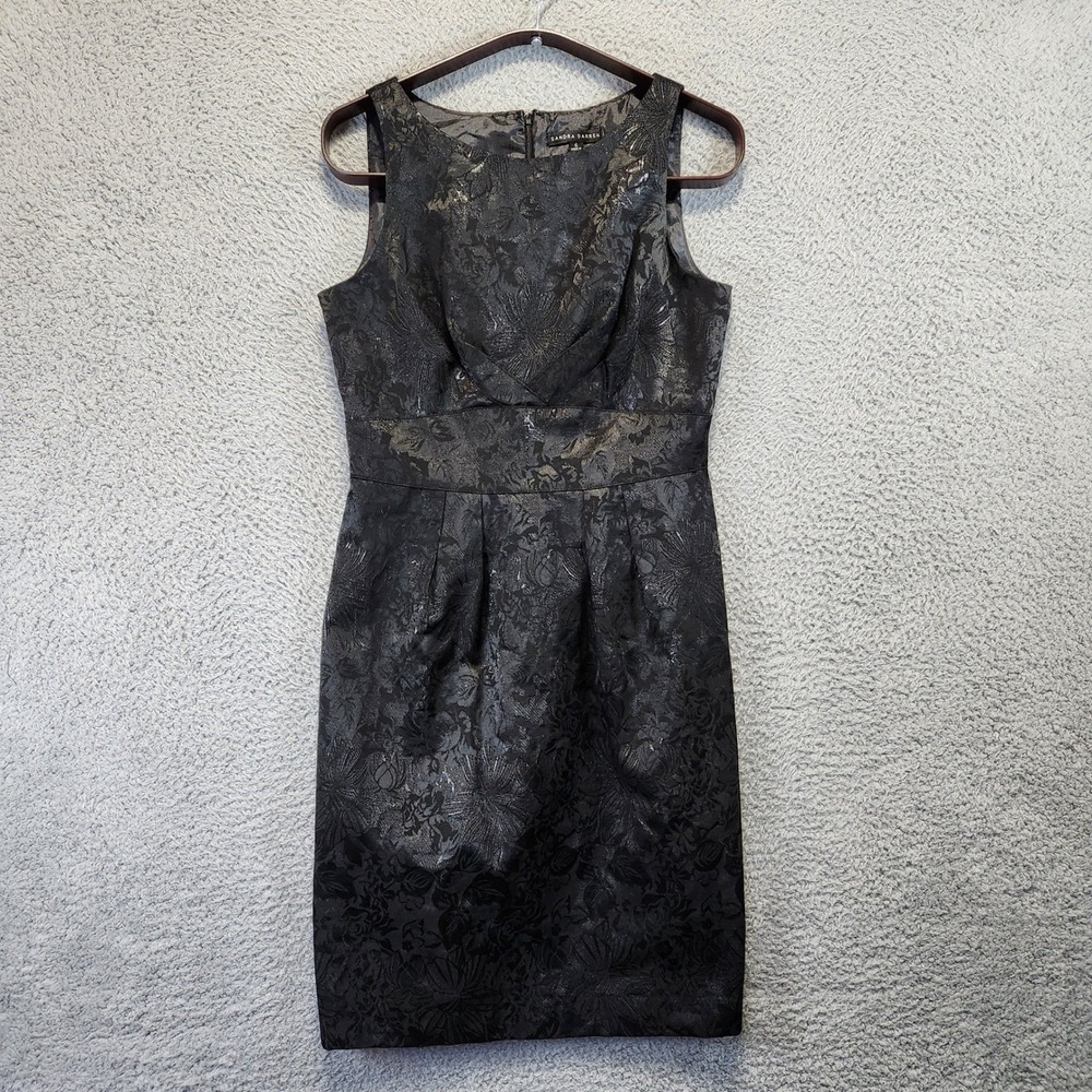 Sandra Darren Sleeveless Sheath Dress Womans Size 6 Black Floral‎ Evening wear